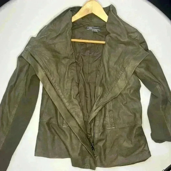 VINCE Scuba Asymmetrical Lambskin Leather green khaki suede Jacket Size large - Picture 12 of 16